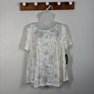 Jsp Women White Gold Shiny Lightweight Top Size 1X